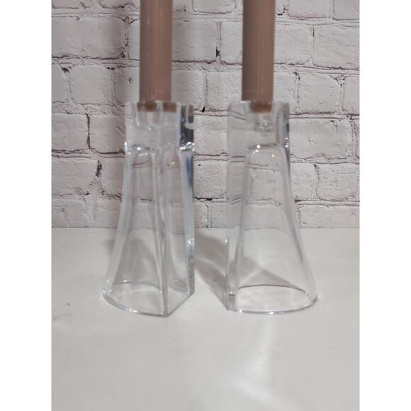 Holmegarrd Denmark MCM Bookend Set Of 2 Clear Glass Modern Candle Sticks - Picture 1 of 11